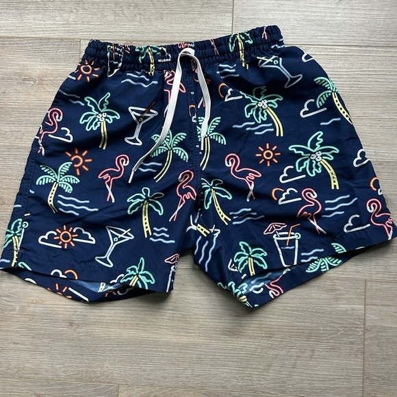 CHUBBIES Swim Trunks Board Shorts Neon Lights Beach Print Multi sz M, 5.5 inseam - Picture 1 of 12